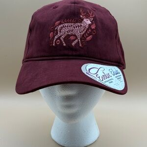 Infinity for Her Burgundy Cap with Embroidered Deer Design NWT